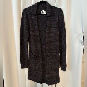 Volcom Black Cardigan Sweater Long Open Front